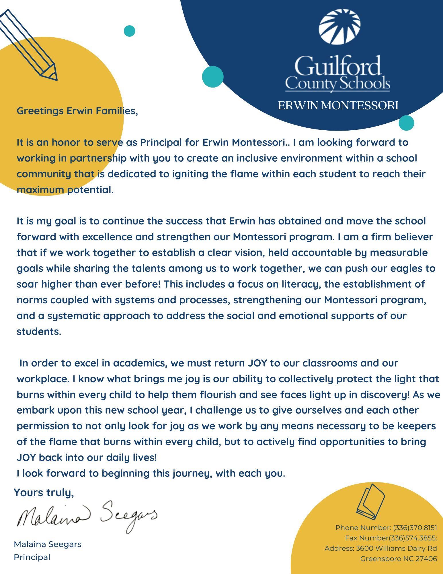 letter from seegars to parents